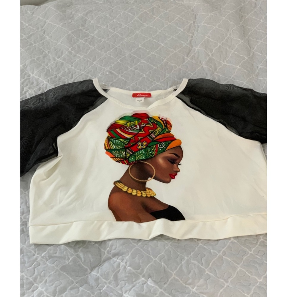 Plus Sized Black and White Mesh Sleeve Crop Top